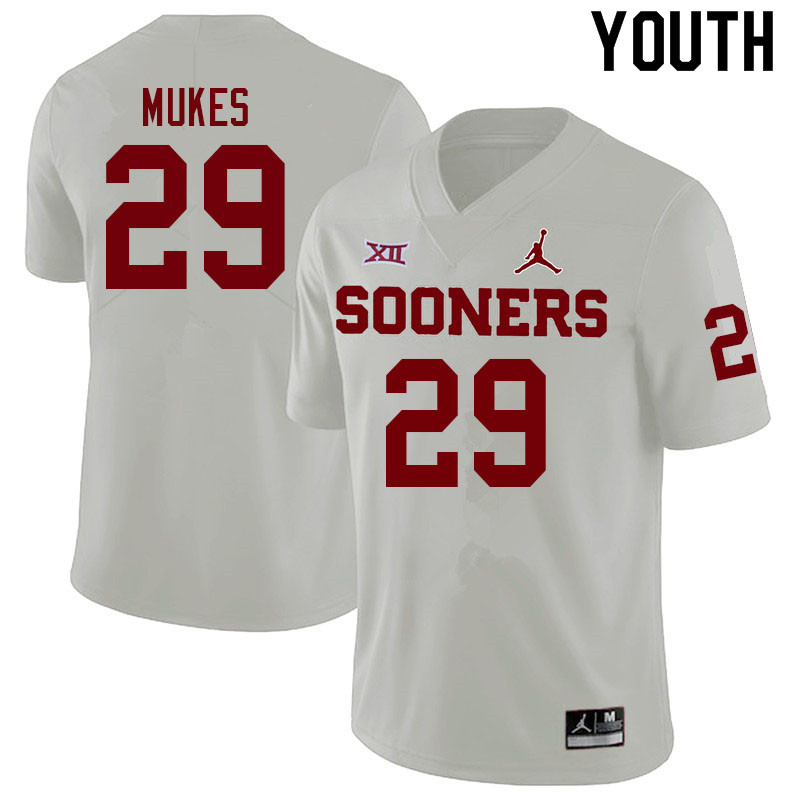 Youth #29 Jordan Mukes Oklahoma Sooners College Football Jerseys Sale-White